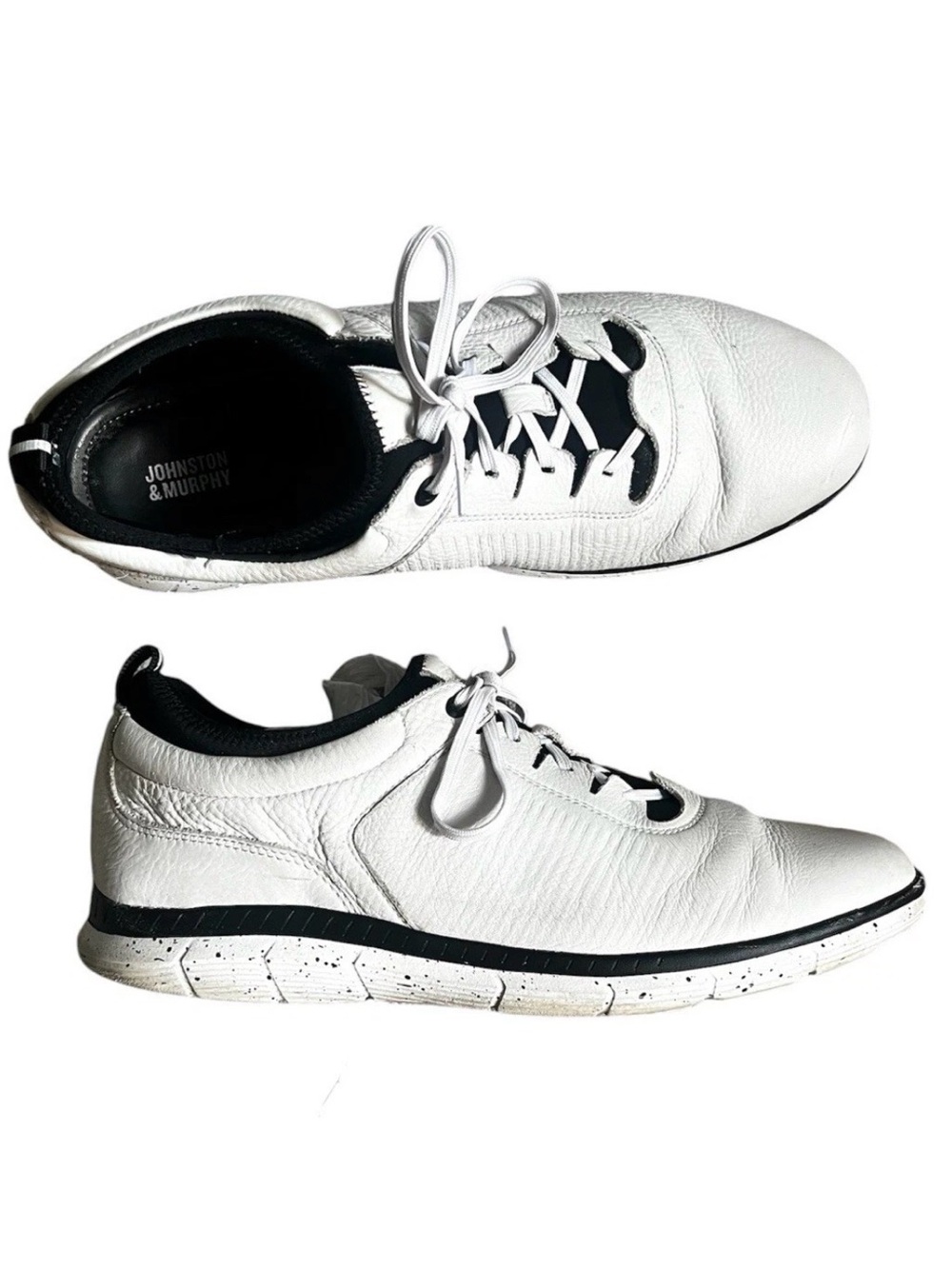 Johnston & Murphy CC2 White and Black Leather Lace-Up Sneakers